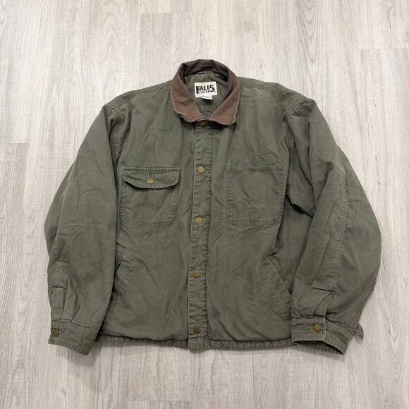 Vintage Other - Vintage Falls Creek Chore Coat Men's XL Green Leather Collar Barn Utility Boxy